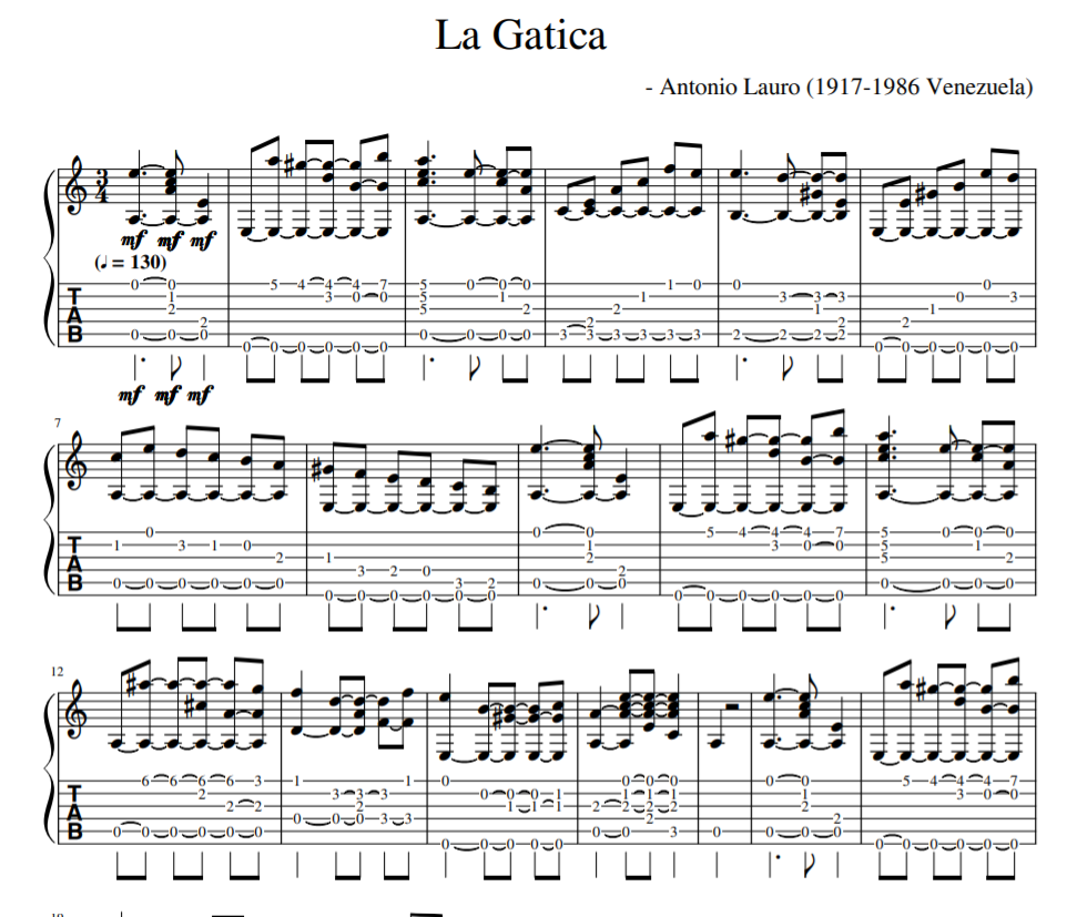 Antonio Lauro - La Gatica for guitar Tab